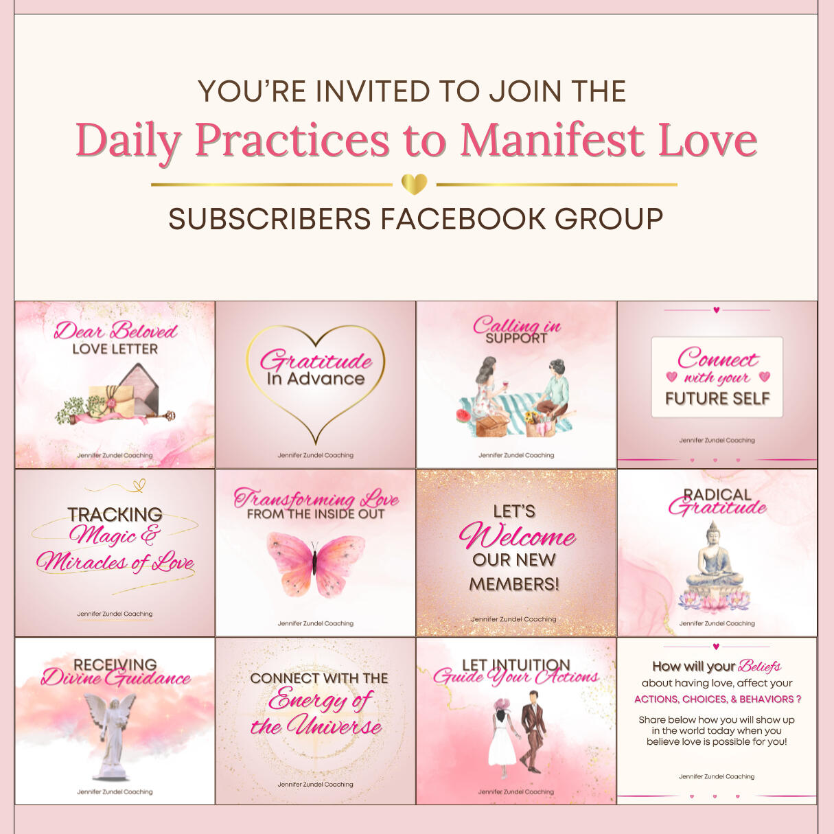 Join The Daily Practices to Manifest Love Community Join The Daily Practices to Manifest Love Community with Certified Calling in The One Coach Jennifer Zundel